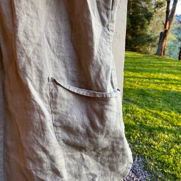 Linen Pocket Tunic Sage Soft Surroundings Collar Pearl Button - Picture 7 of 10